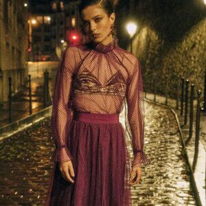 Sézane NWT Dantes Blouse in Burgundy Plumetis Size 40/US 8